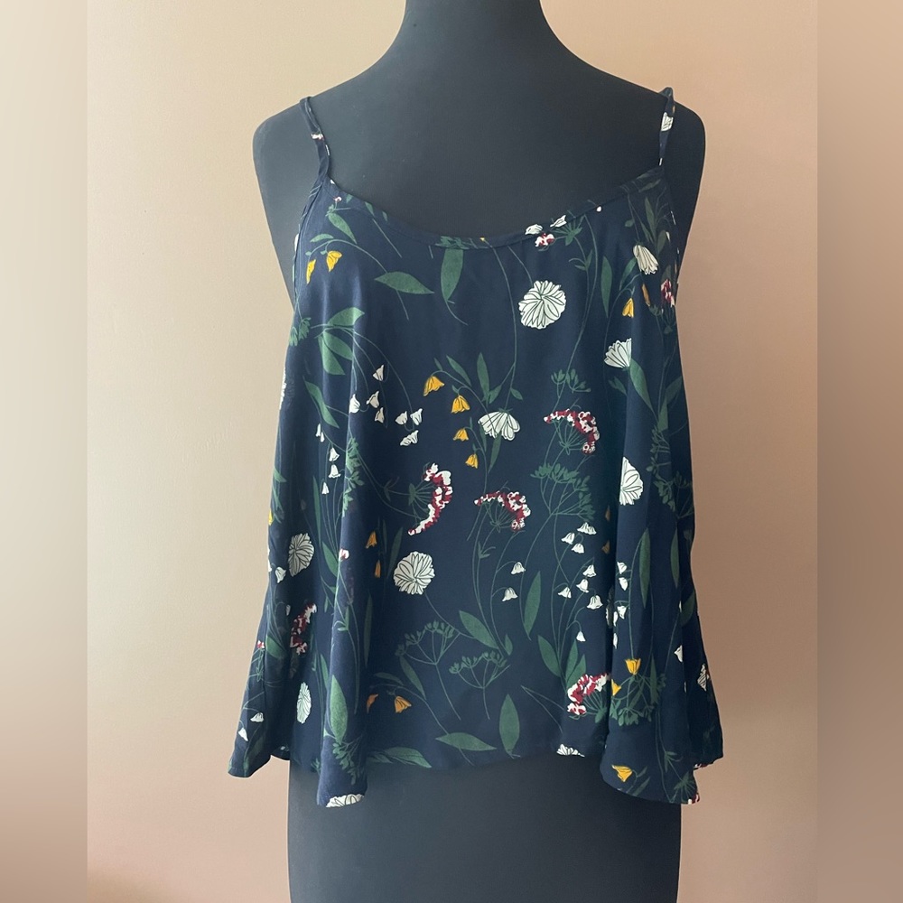 NATURAL LIFE Navy Floral Spaghetti Strap Tank Top L